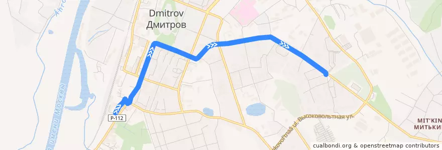 Mapa del recorrido Автобус №10: Вокзал Дмитров - улица Космонавтов de la línea  en Дмитровский городской округ.
