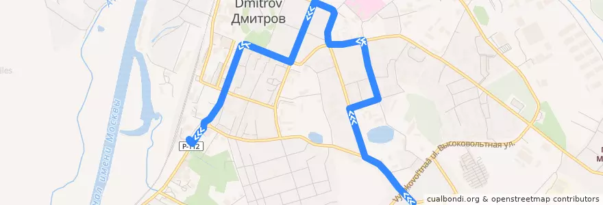 Mapa del recorrido Автобус №2: завод МЖБК - Вокзал Дмитров de la línea  en Дмитровский городской округ.