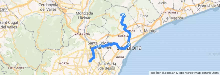 Mapa del recorrido M28 BADALONA (H. CAN RUTI) - BARCELONA (EST. SANT ANDREU COMTAL) de la línea  en Barcelonès.