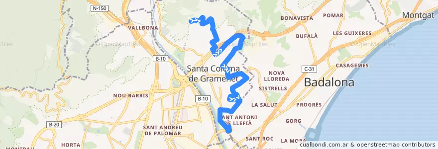 Mapa del recorrido B81 STA. COLOMA DE G. (CAN FRANQUESA) - STA. COLOMA DE G. (HOSPITAL ESPERIT SANT de la línea  en Santa Coloma de Gramenet.