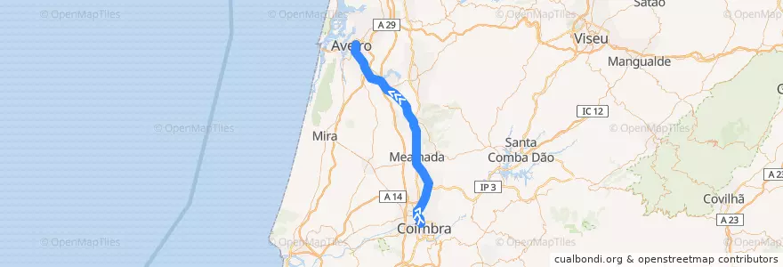 Mapa del recorrido Coimbra > Aveiro (Linha do Norte, Lisboa > Porto) - Linha 1 de la línea  en Centre.