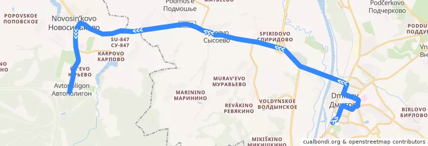 Mapa del recorrido Автобус №41: Дмитров - Автополигон de la línea  en Дмитровский городской округ.