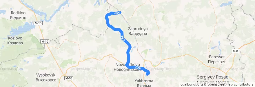 Mapa del recorrido Автобус №34: Канал имени Москвы - Дмитров de la línea  en Дмитровский городской округ.