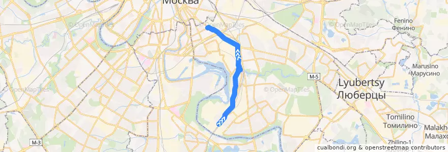 Mapa del recorrido Автобус 161: Курьяново => Метро "Волгоградский проспект" de la línea  en Юго-Восточный административный округ.