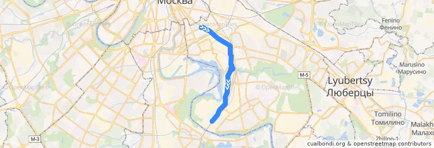 Mapa del recorrido Автобус 161: Метро "Волгоградский проспект" => Курьяново de la línea  en Südöstlicher Verwaltungsbezirk.