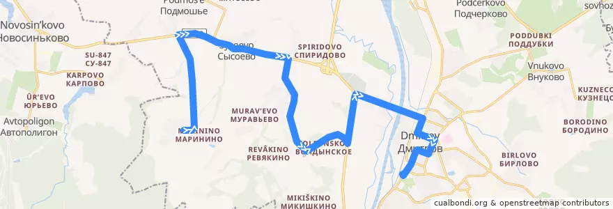 Mapa del recorrido Автобус №49: Высоково - Дмитров de la línea  en Дмитровский городской округ.