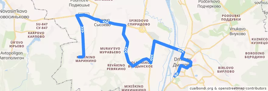 Mapa del recorrido Автобус №49: Дмитров - Высоково de la línea  en Дмитровский городской округ.