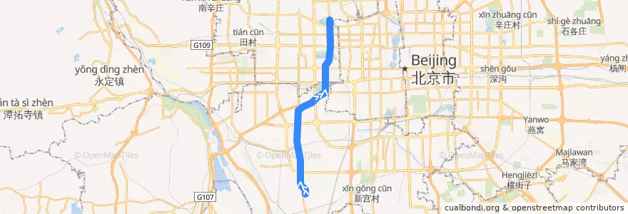 Mapa del recorrido 北京地铁9号线: 郭公庄 => 国家图书馆 de la línea  en Pequim.