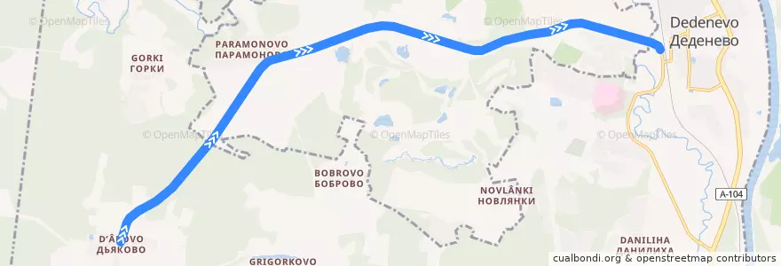 Mapa del recorrido Автобус №22: Дьяково - Платформа Турист de la línea  en Dmitrovsky District.
