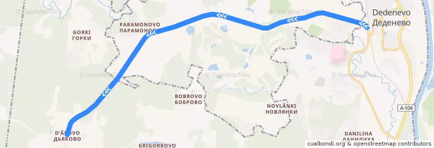 Mapa del recorrido Автобус №22: Платформа Турист - Дьяково de la línea  en Дмитровский городской округ.