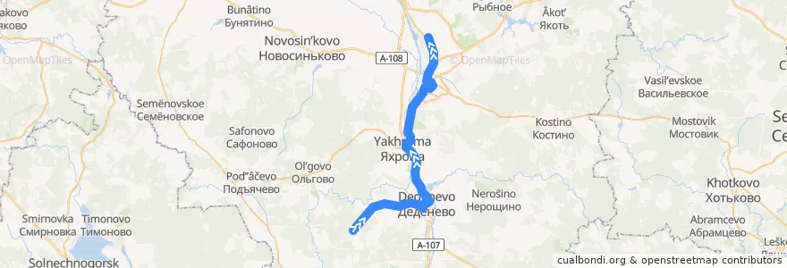 Mapa del recorrido Автобус №22: Дьяково - Дмитров de la línea  en Дмитровский городской округ.