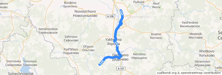 Mapa del recorrido Автобус №22: Дмитров - Дьяково de la línea  en Дмитровский городской округ.
