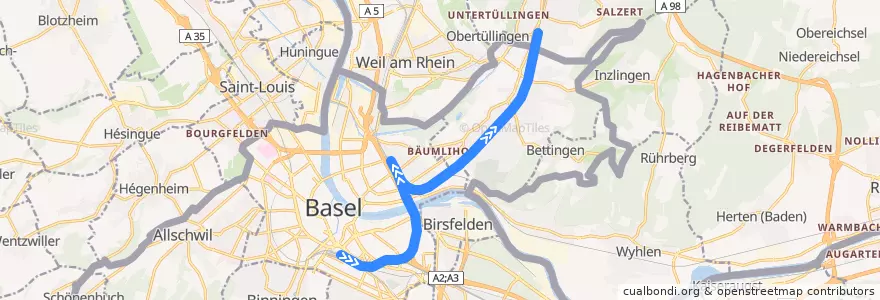 Mapa del recorrido S6: Basel SBB => Zell (Wiesental) de la línea  en Bâle-Ville.