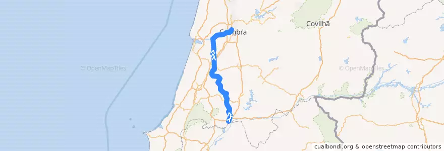 Mapa del recorrido Entroncamento > Coimbra (Linha do Norte, Lisboa > Porto) - Linha 1 de la línea  en Centre.