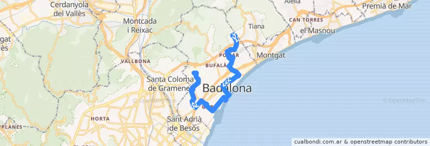 Mapa del recorrido B4 Badalona Mas Ram - Montigalà de la línea  en Бадалона.