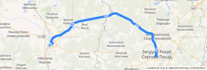 Mapa del recorrido Автобус №63: Дмитров - Сергиев Посад de la línea  en Óblast de Moscú.
