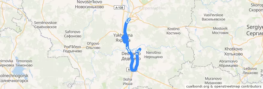 Mapa del recorrido Автобус №54: Дмитров - Яхрома - Шустино de la línea  en Дмитровский городской округ.