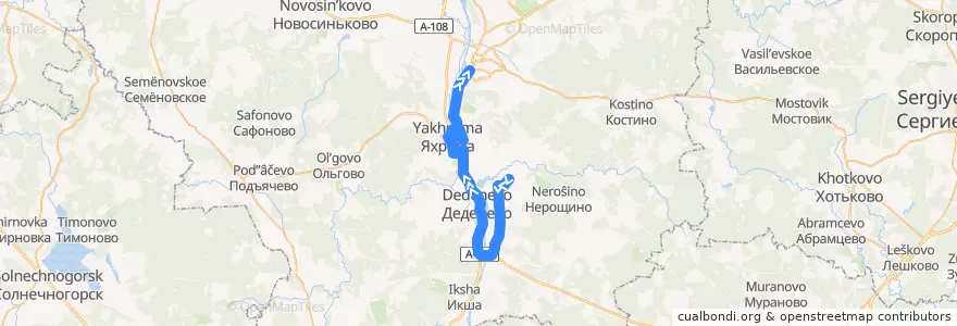 Mapa del recorrido Автобус №54: Шустино - Яхрома - Дмитров de la línea  en Дмитровский городской округ.