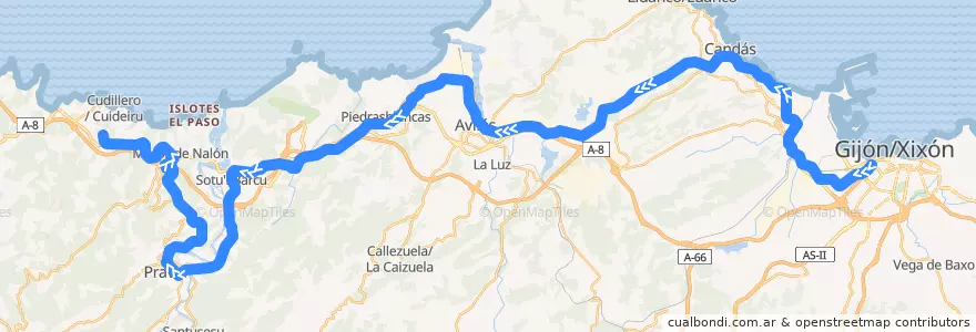 Mapa del recorrido Línea F4 Gijón / Xixón - Cudillero de la línea  en Asturie.