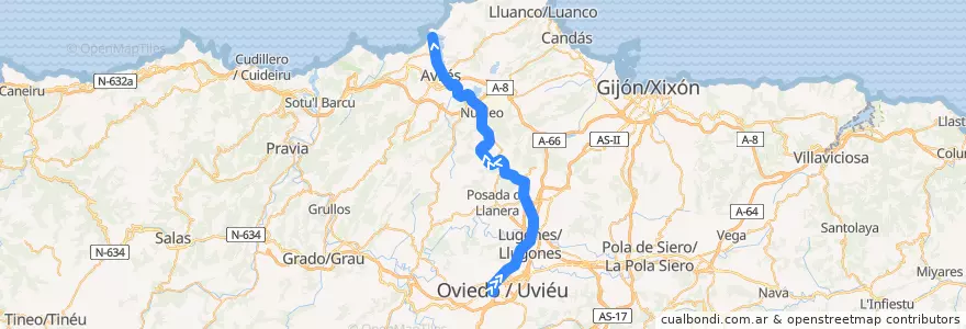 Mapa del recorrido Línea C3 - Oviedo - San Juan de Nieva de la línea  en Asturies.