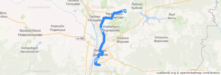Mapa del recorrido Автобус №45: Прудцы - Дмитров - Шпилево de la línea  en Дмитровский городской округ.