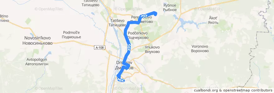 Mapa del recorrido Автобус №45: Шпилево - Дмитров - Прудцы de la línea  en Дмитровский городской округ.