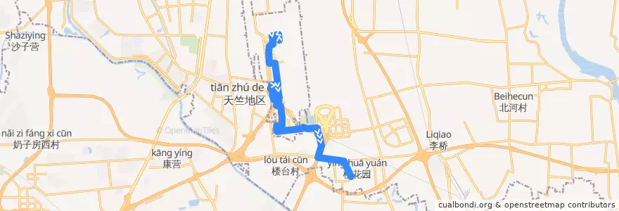 Mapa del recorrido Bus 空港1: 二号航站楼 => 樱花园 de la línea  en 顺义区 / Shunyi.