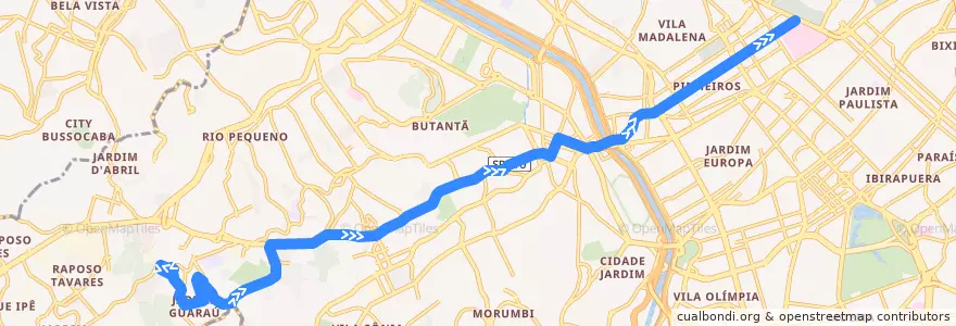 Mapa del recorrido 7002-10 Hospital das Clínicas de la línea  en São Paulo.