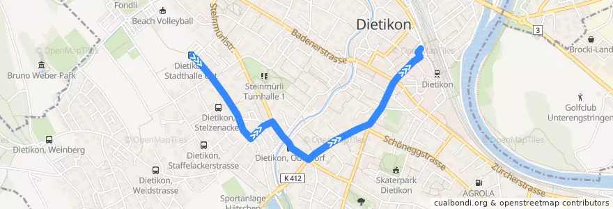 Mapa del recorrido Bus 306: Dietikon, Stadthalle Ost → Bahnhof de la línea  en Dietikon.