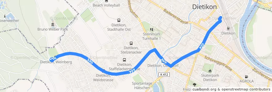Mapa del recorrido Bus 325: Dietikon, Weinberg → Bahnhof de la línea  en Dietikon.