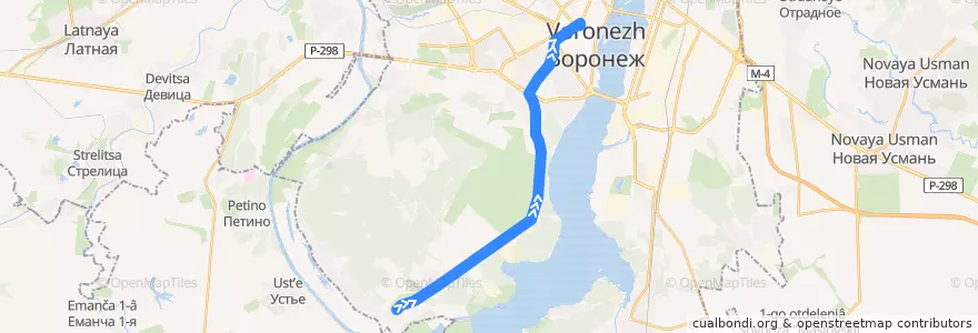 Mapa del recorrido Автобус №22Н: Кинотеатр Спартак - Шилово de la línea  en городской округ Воронеж.