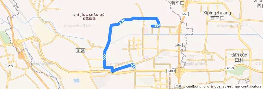 Mapa del recorrido Bus 311: 苹果园南 => 工人疗养院 de la línea  en 石景山区.