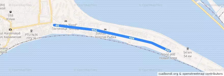 Mapa del recorrido Трамвай №4 - улица Симферопольская - Новый пляж de la línea  en Евпаторийский городской совет.