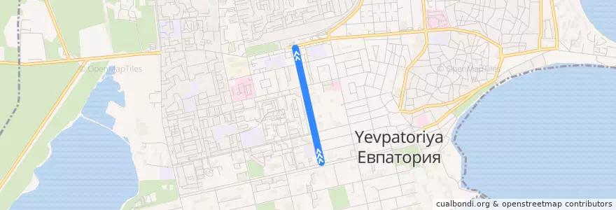 Mapa del recorrido Трамвай №3 - Вокзал - Гостиница Украина de la línea  en Евпаторийский городской совет.