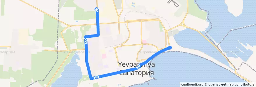 Mapa del recorrido Трамвай №1 - Спутник2 - ул. Симферопольская de la línea  en Евпаторийский городской совет.
