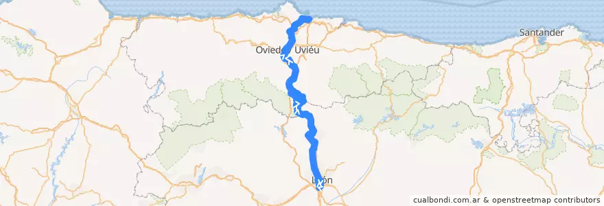 Mapa del recorrido 24:León-Gijón/Xixón de la línea  en 스페인.