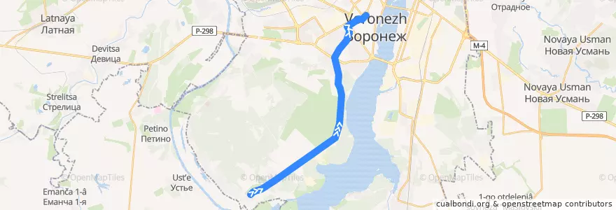 Mapa del recorrido Автобус №22Н: Шилово - Кинотеатр Спартак de la línea  en городской округ Воронеж.