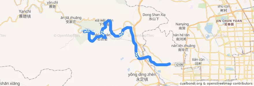 Mapa del recorrido Bus 929: 木城涧 => 地铁苹果园西 de la línea  en 门头沟区.