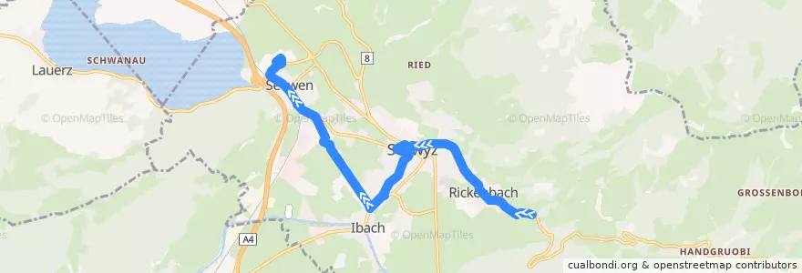 Mapa del recorrido Bus 3: Rickenbach SZ, Stalden => Seewen SZ, Seewen Markt de la línea  en Schwyz.