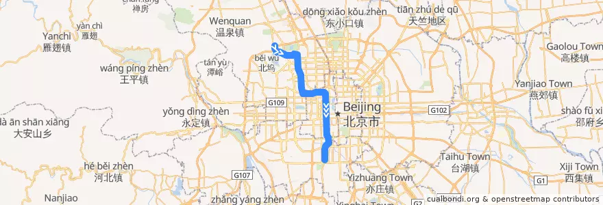 Mapa del recorrido Subway 4: 安河桥北 => 公益西桥 de la línea  en Pekín.