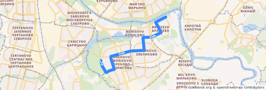 Mapa del recorrido Автобус 765: Метро "Орехово" - Братеево de la línea  en Southern Administrative Okrug.