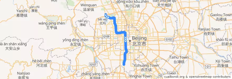 Mapa del recorrido Subway 4/DX: 安河桥北 => 新宫 de la línea  en Pechino.