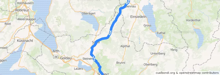 Mapa del recorrido Bus 7: Biberbrugg, Bahnhof => Schwyz, Post de la línea  en Schwyz.