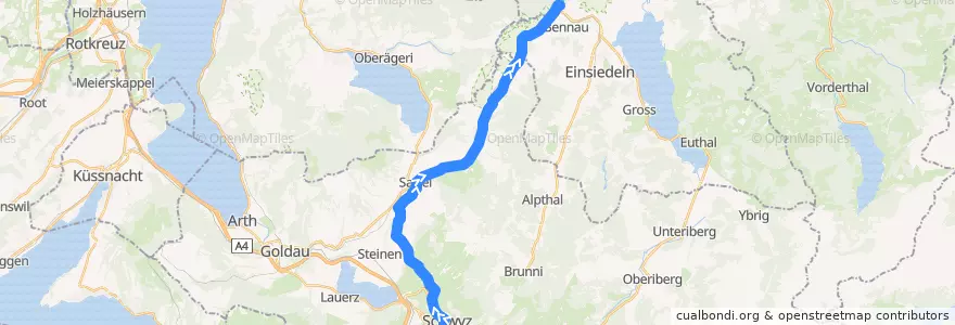 Mapa del recorrido Bus 7: Schwyz, Post => Biberbrugg, Bahnhof de la línea  en Schwyz.