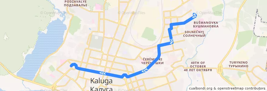 Mapa del recorrido Автобус №77: Лицей №22 -> Сквер Мира de la línea  en городской округ Калуга.