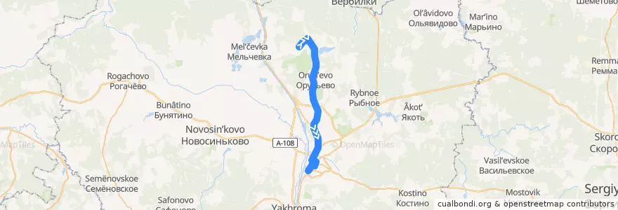 Mapa del recorrido Автобус №25: Княжево - Дмитров de la línea  en Дмитровский городской округ.