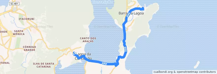 Mapa del recorrido Ônibus 360: Barra da Lagoa, TILAG => Bairro de la línea  en Florianópolis.