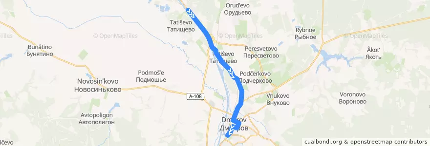 Mapa del recorrido Автобус №30: Ударная - Дмитров de la línea  en Дмитровский городской округ.