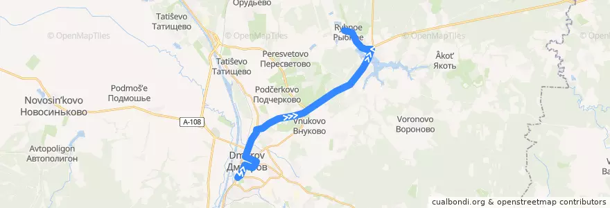 Mapa del recorrido Автобус №40: Дмитров - Рыбное de la línea  en Дмитровский городской округ.