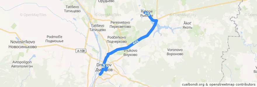 Mapa del recorrido Автобус №40: Рыбное - Дмитров de la línea  en Дмитровский городской округ.